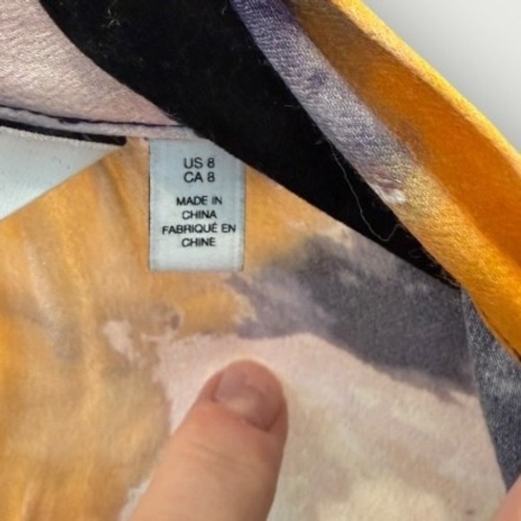 & Other Stories Abstract Tie Dye Bow Neck Blouse Mustard Navy Womens Size 8 - Picture 5 of 8